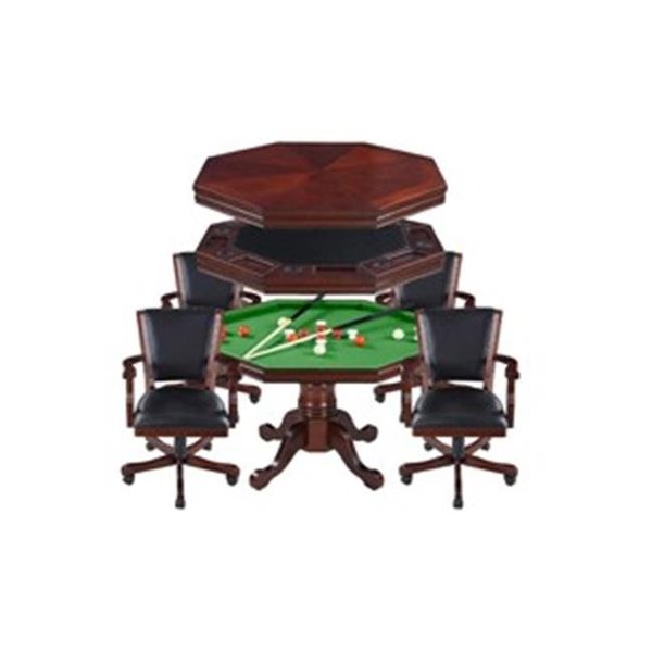 Blue Wave Blue Wave BG2366 Kingston Walnut 3-in-1 Poker Table with 4 Arm Chairs BG2366